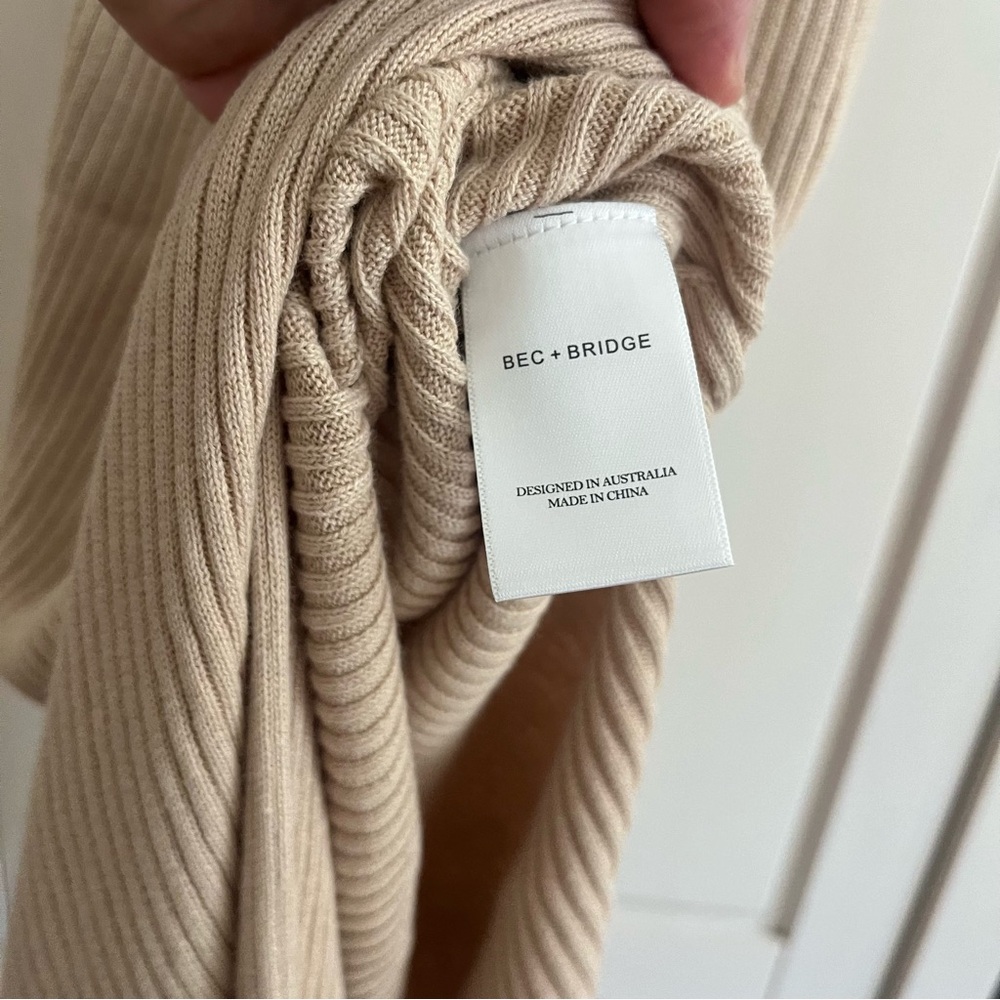 Bec And Bridge AUS 10 US 6 Riviera Twist Knit Ribbed Midi Dress In Sand - Picture 12 of 16